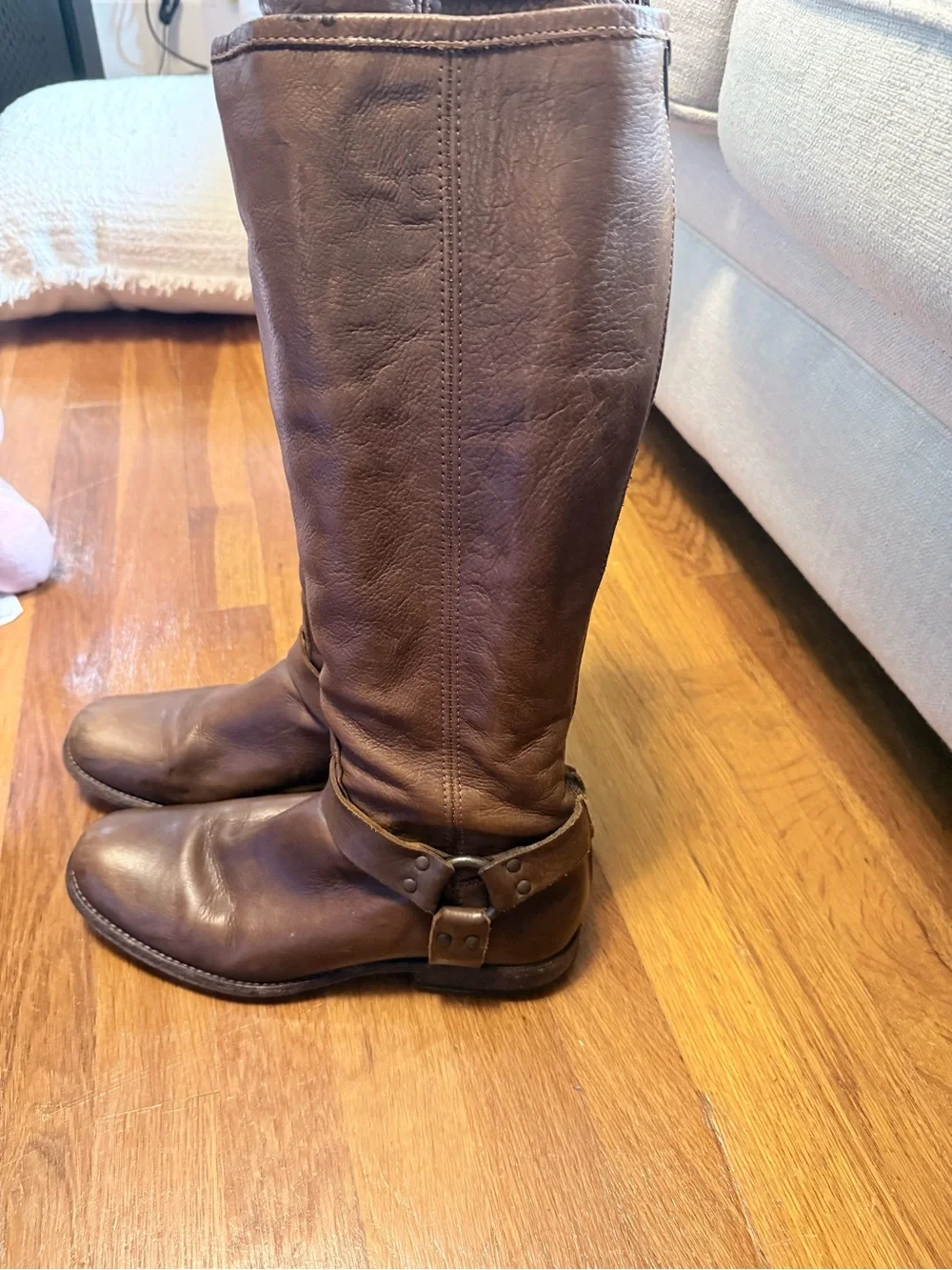Frye brown leather harness knee boots